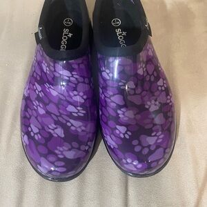 Sloggers Purple and Black Garden Shoes with Paw Prints Size 7